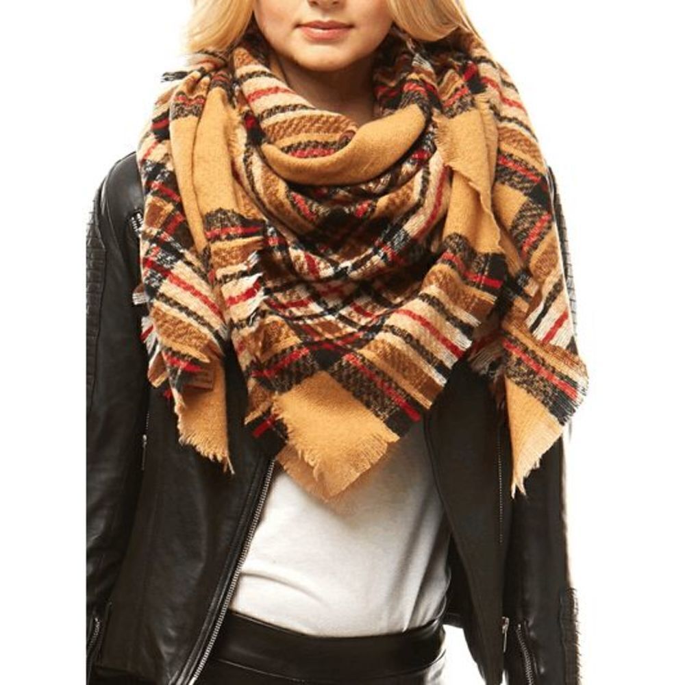 Ladies Rustic Plaid Blanket Scarf